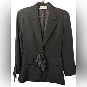 Nikki Silk Elegant Black Women's Blazer Bow Accents